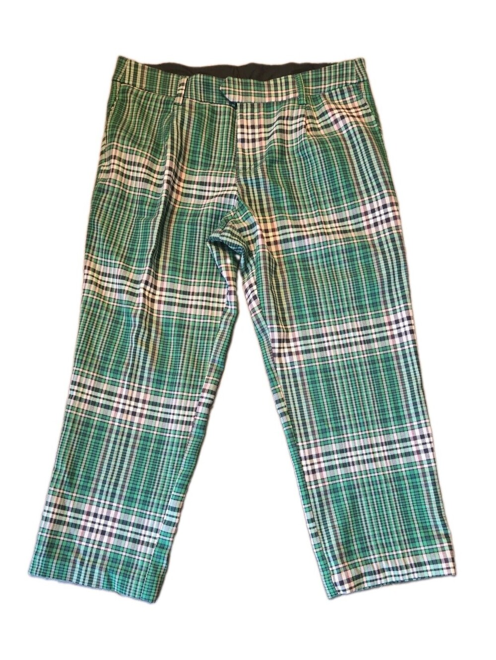 Free People all for me Plaid Crop Trousers Sz 4 Womens Green Straight Leg
